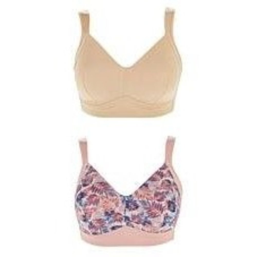 Rhonda Shear 2-pk Molded Cup Bra w/Mesh Overlay 786-468 Large WINDSWEPT LEAVES